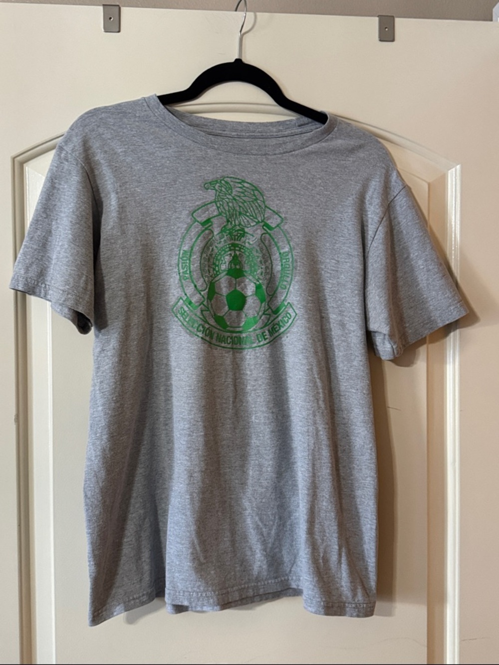 adidas Grey Short Sleeve Tee with Green Crest Graphic Soccer M
